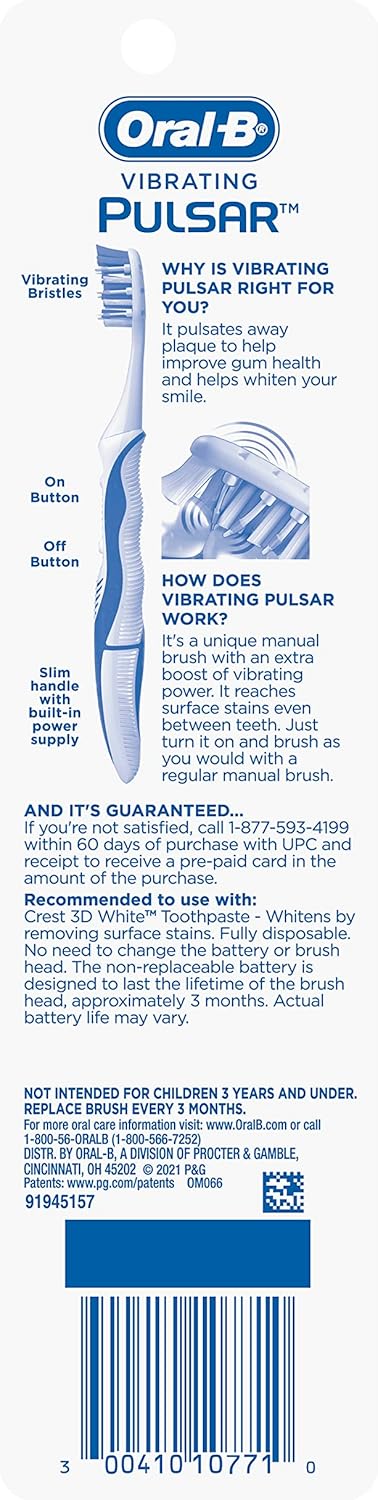 Oral-B Pulsar Battery Toothbrush with Charcoal Infused Bristles, Soft, 2 Count...