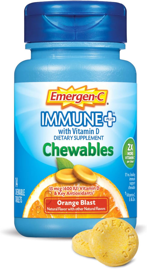 Emergen-C Immune+ Chewables 1000mg Vitamin C Tablet, with Vitamin D, Immune Support Dietary Supplement for Immunity, Orange Blast Flavor - 14 Coun...