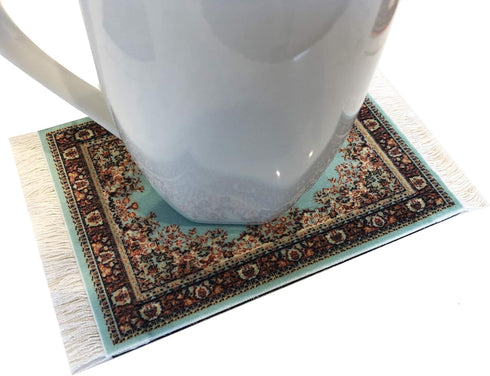 Carpet Coasters, Set of 4 Turkish Rug Style Table Drink mats, Absorbent Kitchen and Dining Accessories, Spill & drip Protection, Rectangular...