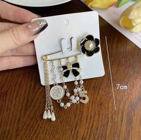 Vintage Imitating Pearl Brooch Number 5 Brooches Pins for Women Fashion Banquet Jewelry...