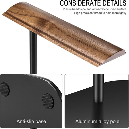 Headphone Stand, Walnut Wood Headset Stand, Support Dual Headphones Suspension & Aluminum Alloy Support Rod Hanger, Dual Headphones Stand,Headset ...