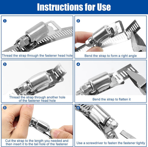 Hose Clamps10FT Metal Strapping+10 Fasteners DIY Cut-To-Fit 304 Stainless Steel Band Clamps Adjustable Large Worm Gear Hose Clamps Assortment Kit ...