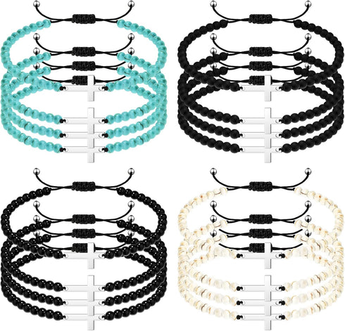 Fumete 16 Pcs Cross Bracelet, Cross Beads Bracelet for Women Men, Cross Yoga Healing Anxiety Bracelets with 4mm Natural Stone Beaded Adjustable Cr...