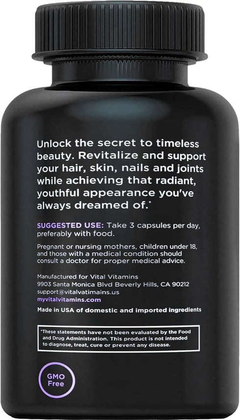 Vital Vitamins Multi Collagen Plus - Biotin, Hyaluronic Acid, Vitamin C - Collagen for Women & Men - Hair Growth Support Supplement - Skin, Nails ...
