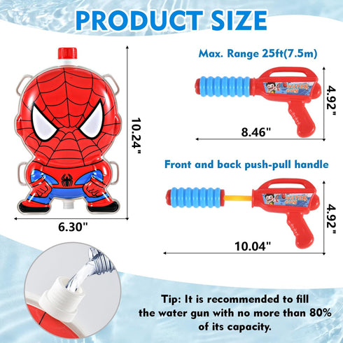 Backpack Water Gun for Kids Adults, Spider Squirt Gun, 1.3L Cartoon Summer Swimming Pool Beach Outdoor Toys Water Fighting Toy for Boys Girls Back...