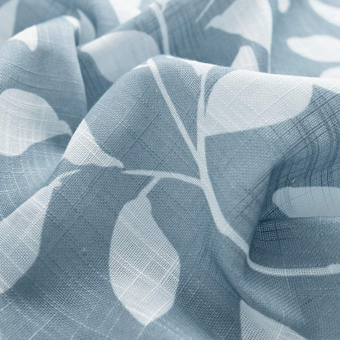 Treatmentex Blue Kitchen Tier Curtains 24" Short White Leaf Print Café Curtains for Small Windows 2 Panels...