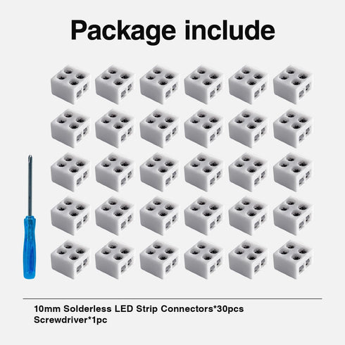 30 PCS Led Strip Light Connectors Solderless White 2 Pin 10mm LED Strip Lights Connectors Strip to Wire for 5-24v Single Color LED Light Tape Incl...