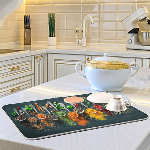 Cooking Herbs Spices Dish Drying Mat for Kitchen 18 X 24 Inches Dry Dishes Pads Mats Tableware Protector Countertops Counter Mat Home Decorations...