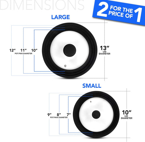 Modern Innovations Universal Lids (Set of 2) Fits 7 to 12-Inch Cookware, Silicone Replacement Pan Lid, Glass Top Covers for Skillets, Pots, Frying...