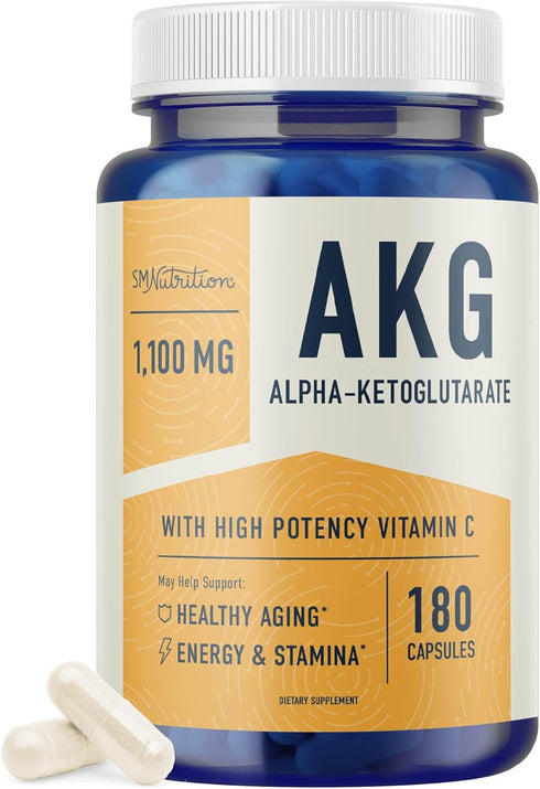 AKG Supplement | 1,100MG Per Serving | 180 Capsules | Alpha Ketoglutarate With Calcium + Vitamin C | For Healthy Aging, Longevity, Energy, and Foc...