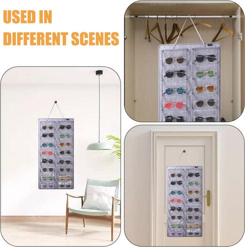 Sunglasses Organizer Storage - 16 Slots Glasses Storage Wall Pocket Display Hanging on Door, Eyewear Display, Dust-Proof...