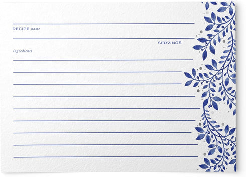 Blue Floral and Silver Foil Lux Recipe Cards, 4x6 inches...