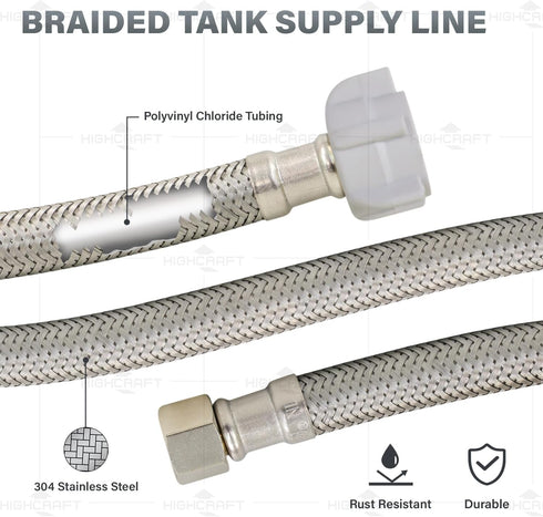 Everflow Supplies 27420-NL 20" No Lead Stainless Steel Braided Tank Supply Line w/3/8" Compression Fitting And A 7/8" Bc Plastic Nut...