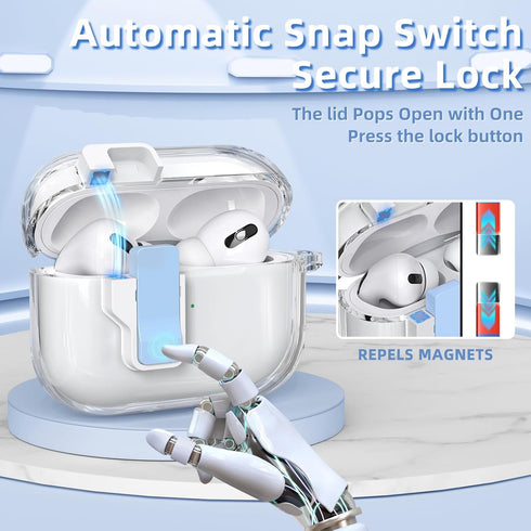 AirPods Pro 2nd/1st Generation Case Cover with Cleaner Kit, Auto Snap Switch Secure Lock Clip Transparent Airpods Pro Case,Compatible with MagSafe...