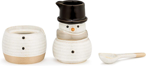 Demdaco Friendly White Snowman 6.5 x 3 Stoneware Stacking Cream and Sugar Container Canister Set...