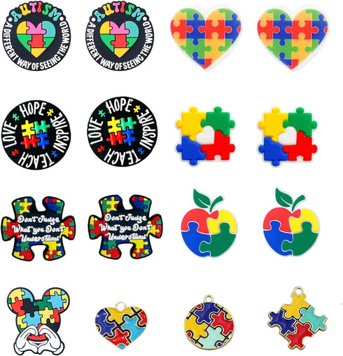 Autism Themed Silicone Focal Beads Rubber Beads Kit Bulk for Beadable Pens Keychain Making DIY Keychain Supplies Focal Pen Beads with 3pcs Pendant...