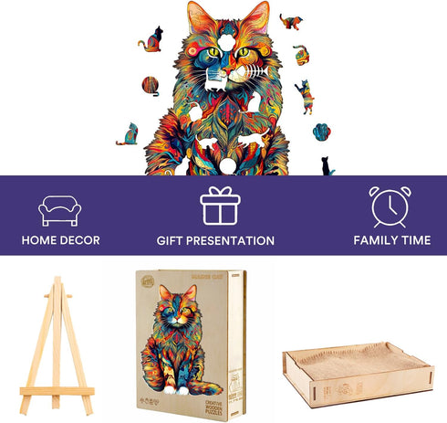 Wooden Puzzle for Adults, Cat Wooden Jigsaw Puzzles for Adults, Unique Animal Shape Wood Cut Puzzles for Family Friend(S-8.3 * 6.6in-80pcs)...