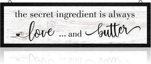 Jetec The Secret Ingredient Is Always Love and Butter Sign Funny Wood Kitchen Sign Funny Farmhouse Wall Kitchen Decor Rustic Kitchen Wall Decorati...