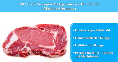 SMI 7 inch Solingen Butcher Knife - Professional Chef Knife for Meat Cutting and Processing - Made in Germany...