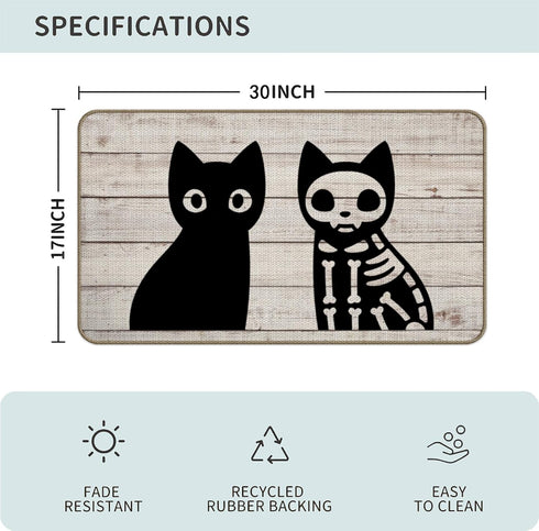 Black Cat and Skeleton Black Cat Door Mat Quirky Cool Checkered Doormat Welcome Mat Housewarming Gift New Home Closing Gift Front Door Mat for Hom...