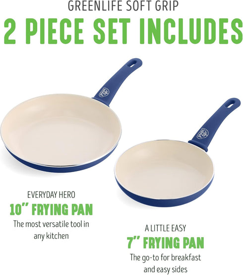 GreenLife Non Stick Fry Pan Set (7" & 10"), Non-Toxic PFAS-Free Ceramic Skillets, Dishwasher & Oven Safe, Egg Omelet Frying Pans, Stay- Cool Handl...