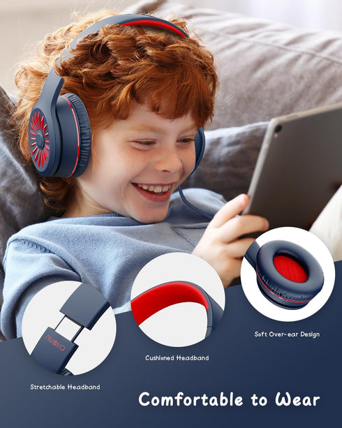 Wired Headphones with Microphone, K16 On-Ear Headphones for Kids with 3.5MM Jack, Foldable Stereo Bass Headphones for Teens School Amazon Kindle, ...