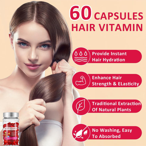 60 Pcs Hair Vitamin Oil Capsules, Rich in Macadamia Nut Oil, Avocado Oil,Moroccan Oil, Vitamin A C E Pro B5 Hair Care Essence, No Need to Rinse an...