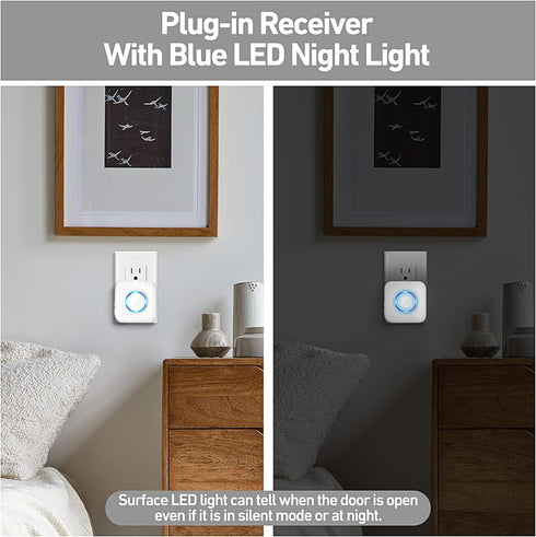 Door Chime, Satisure Wireless Door Open Contact Sensor Alarm Chime with 600 FT Range 58 Chimes 5 Volume Levels LED Indicators, Door Ringer Alert f...