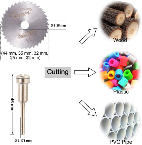 53pcs Cutting Wheel Set for Rotary Tool, GOXAWEE 1/8’’ Shank 545 Diamond Cutting Wheel, Mini HSS Cut Off Saw Blades, Resin Cutting Discs with Mand...