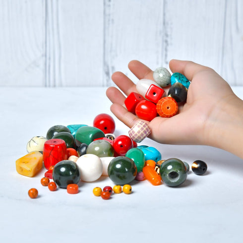 1/2 LB Bag of Assorted Resin Beads for Jewelry Making, Bracelets and Necklaces, Crafting Beads Supplies Kit, Large & Small Beads...