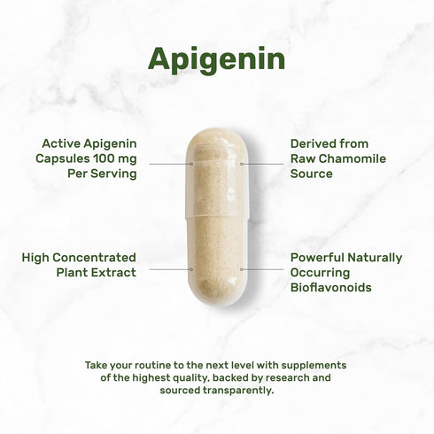 Apigenin, 100mg Per Serving, 240 Capsules – Raw Plant Extract from Chamomile Flower – Active Bioflavonoids & Antioxidants – Sleep & Relaxation Sup...