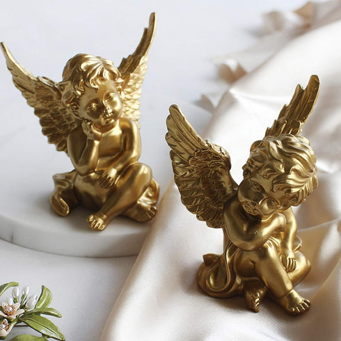 lemonadeus Gold Angels Resin Cherubs Statue Figurine Indoor Outdoor Home Garden Decoration Adorable Angel Sculpture Cute Angel Collection Wings An...