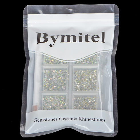 Bymitel 7200 Pieces 6 Mixed Sizes Glue Fix on Glass Rhinestones Round Crystal Gems Flatback for DIY Jewelry Making with one Picking Pen (6-Sizes 7...