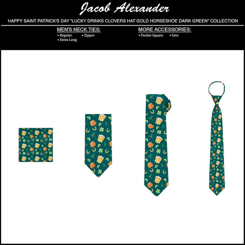 Jacob Alexander Men's Happy Saint Patrick's Day Lucky Drink Clover Hat Gold Pot Horseshoe Pre-Tied Zipper Neck Tie Green...