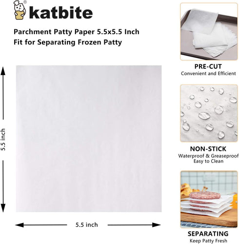 Katbite Hamburger Patty Paper 1000Pcs, 5.5"x5.5" Non Stick Parchment Paper Squares Sheets for Patty Seperate, Burger Press, Ground Beef, Freezing ...