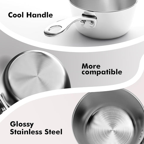 Macevia Mini Sauce Pan,18/8 Stainless Steel Butter Warmer Mini Pan Cooking Sauce Cup with Handle For All Stoves Multipurpose Use for Home Kitchen ...