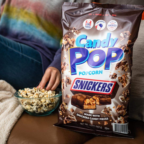 Snack Pop Snickers Candy Coated Popcorn, Made with Real Candy Pieces, Drizzled with Chocolate and Caramel, NON-GMO, 5.25oz...