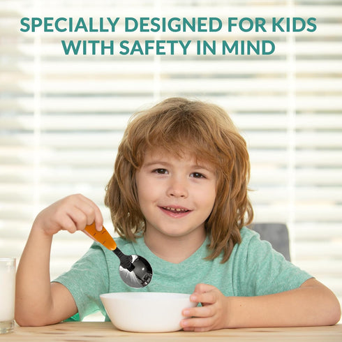 Baby Spoons with Fork | 3 Pcs Easy Grip Baby Cutlery Set with Case | Stainless Steel Toddler Utensils | Carrot Shaped Kids Silverware | Children's...