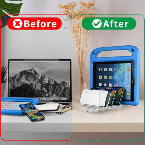 Acrylic Multi Device Organizer Stand Base for Portable Charger Power Banks, 4 Slots Desktop Storage Holder Compatible with USB Battery Pack, Phone...