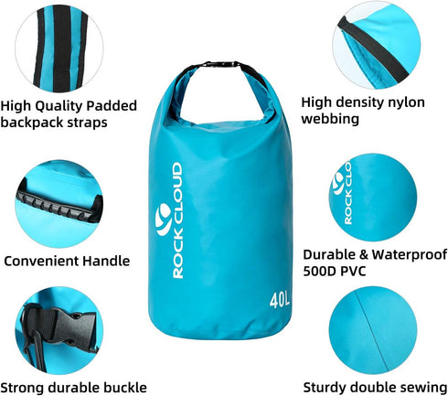 ROCK CLOUD Dry Bag Waterproof 10L Dry Sack for Kayaking Rafting Boating Beach Surfing Swimming Canoe Camping Hiking Fishing Ski, Orange...