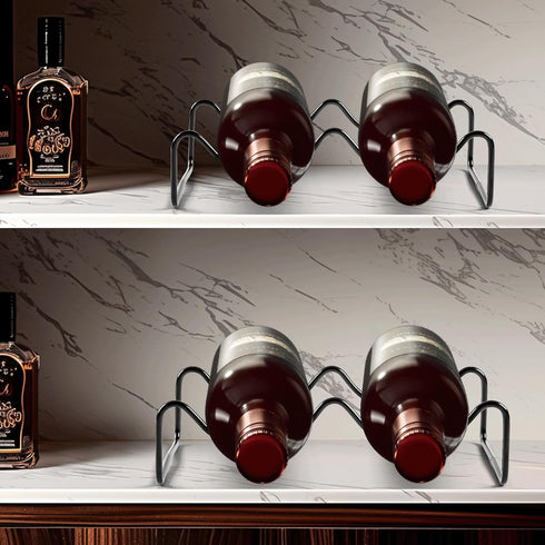 Countertop Wine Rack, 2 Bottles Wine Storage, Metal Wine Holder, Cup and Water Bottle Organizer for Cabinet, Pantry, 2 Pack Black...