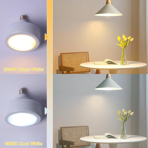 E12 Base Battery Operated Light Bulb with Remote, 2 Pack 3 AAA Battery Powered LED Light Bulbs, Dimmable Screw in Puck Light with Timer for No Har...