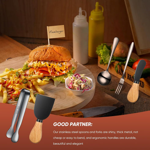 20 Pieces Charcuterie Board Accessories Spreader Knife Set Cheese Butter Spreader Knife Charcuterie Utensils with Wooden Handles Mini Serving Tong...