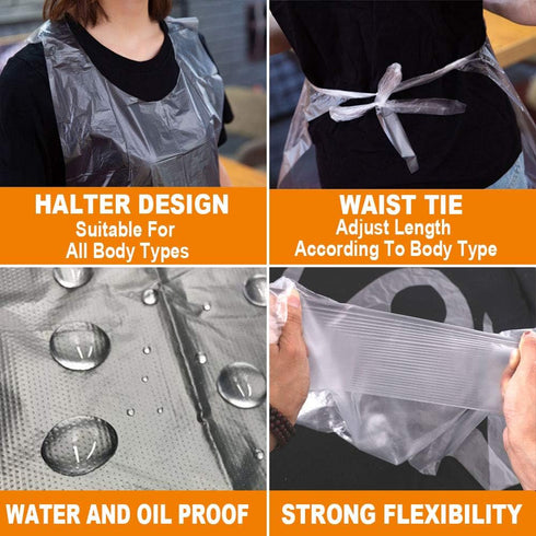 Disposable Aprons (50 Count), Plastic apron for Painting Party, Cooking, Housework, Picnic etc....