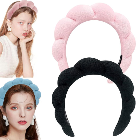 Spa Headband for Women Girls Makeup Headband Sponge Terry Towel Cloth Fabric Headband for Washing Face,Skincare,Shower Hair Accessory (2 Pack - Pi...