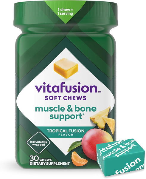 Vitafusion Soft Chews Muscle & Bone Support (1), Adult Chewable Vitamin D for Bone & Muscle Support, Individually Wrapped, Tropical Fusion Flavor,...