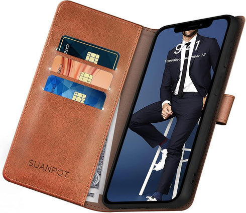 SUANPOT for iPhone 11 6.1 inch (Non 11 Pro 5.8") Leather Wallet case with RFID Blocking Credit Card Holder, Flip Book Phone case Shockproof Cover ...