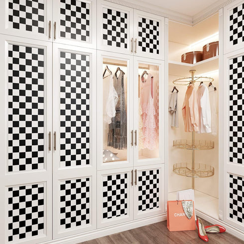 YENHOME Removable Checkered Wallpaper Small Checkered Peel and Stick Wallpaper Neutral Black and White Checker Contact Paper Waterproof Wallpaper ...