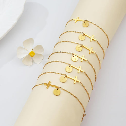Gold Initial Ankle Bracelets for Women Dainty Waterproof Gold Cross Chain Anklet Personalized A-Z Coin Disc Letter Ankle Bracelet Summer Beach Jew...
