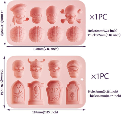 2Pcs Halloween Silicone Mold Skull Tomb Brain Fondant Molds for Halloween Party Gummy Jello Candy Chocolate Baking Cake Decoration UV Epoxy Resin ...